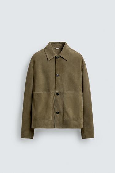 LEDERJACKE MIT TASCHEN - Grün von Zara