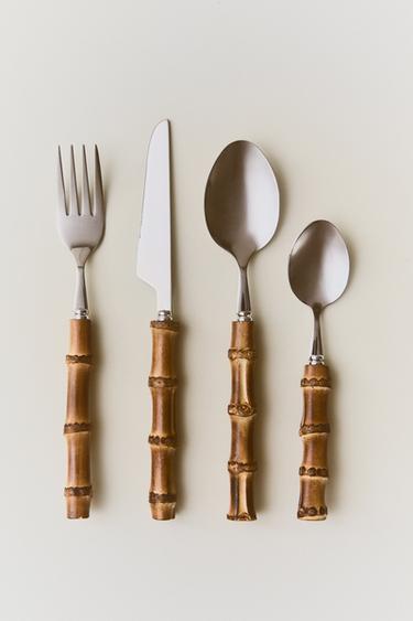 4-PIECE CUTLERY SET WITH BAMBOO HANDLE - Brown Zara