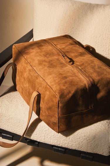 SPLIT LEATHER AND LEATHER SUITCASE - Brown by Zara