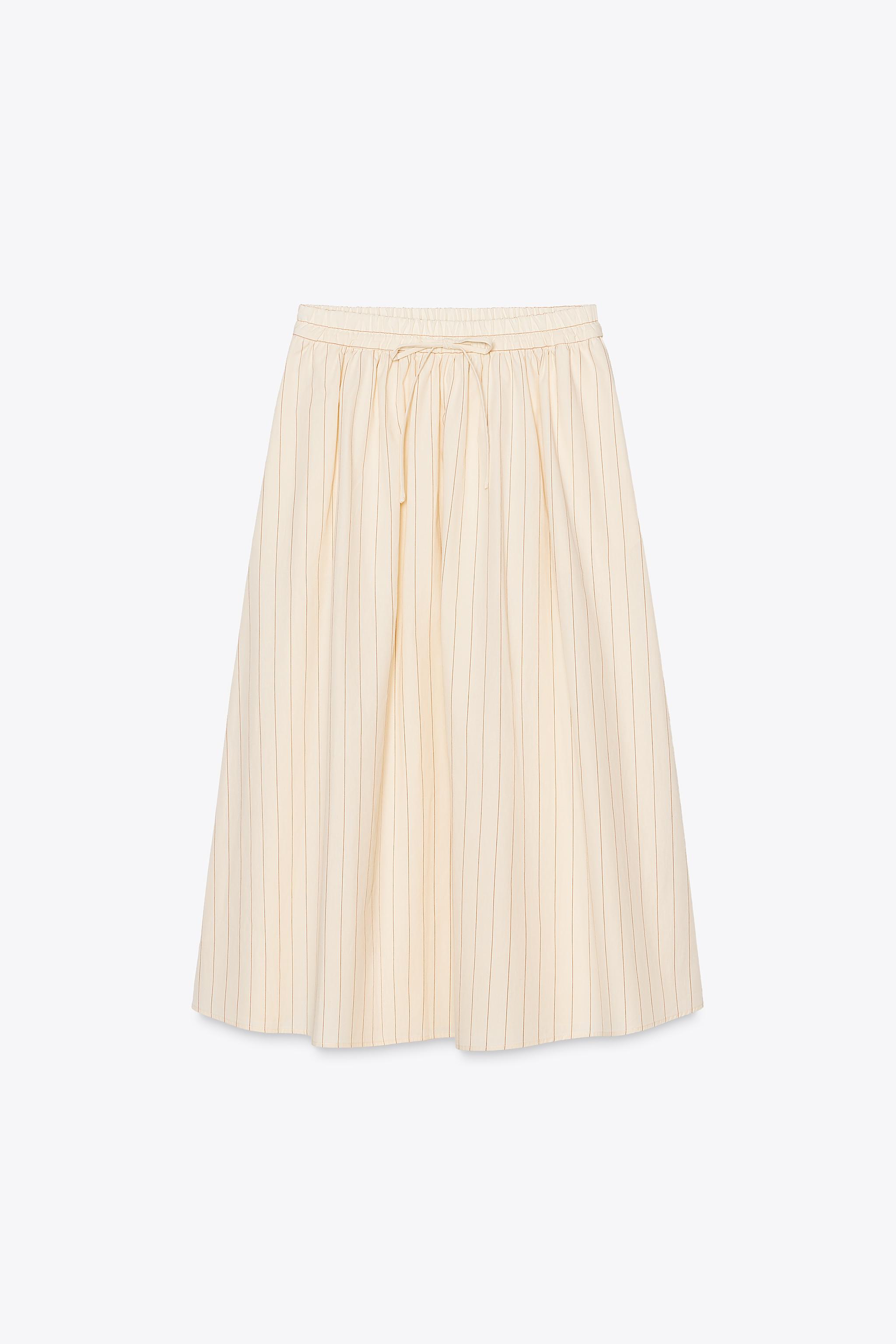 STRIPED MIDI SKIRT ZW COLLECTION - Ecru / Maroon | ZARA