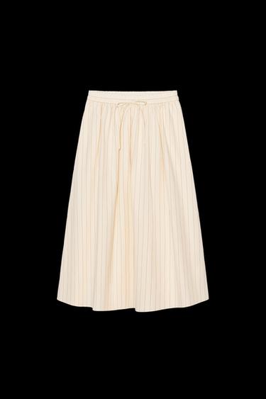 MIDIROCK MIT STREIFEN ZW COLLECTION - Cremefarben / Granatrot von Zara