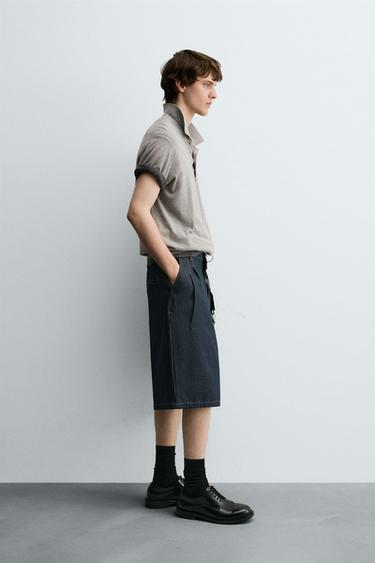 PLEATED RELAXED FIT DENIM BERMUDA SHORTS - Blue by Zara - Image 3