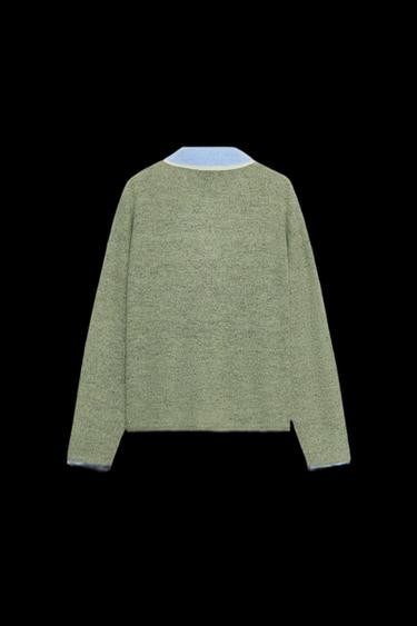 CONTRAST KNIT POLO JUMPER - Green by Zara