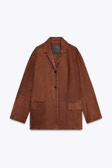 ZW COLLECTION LIMITED EDITION 100% SUEDE LEATHER BLAZER - Brown by Zara