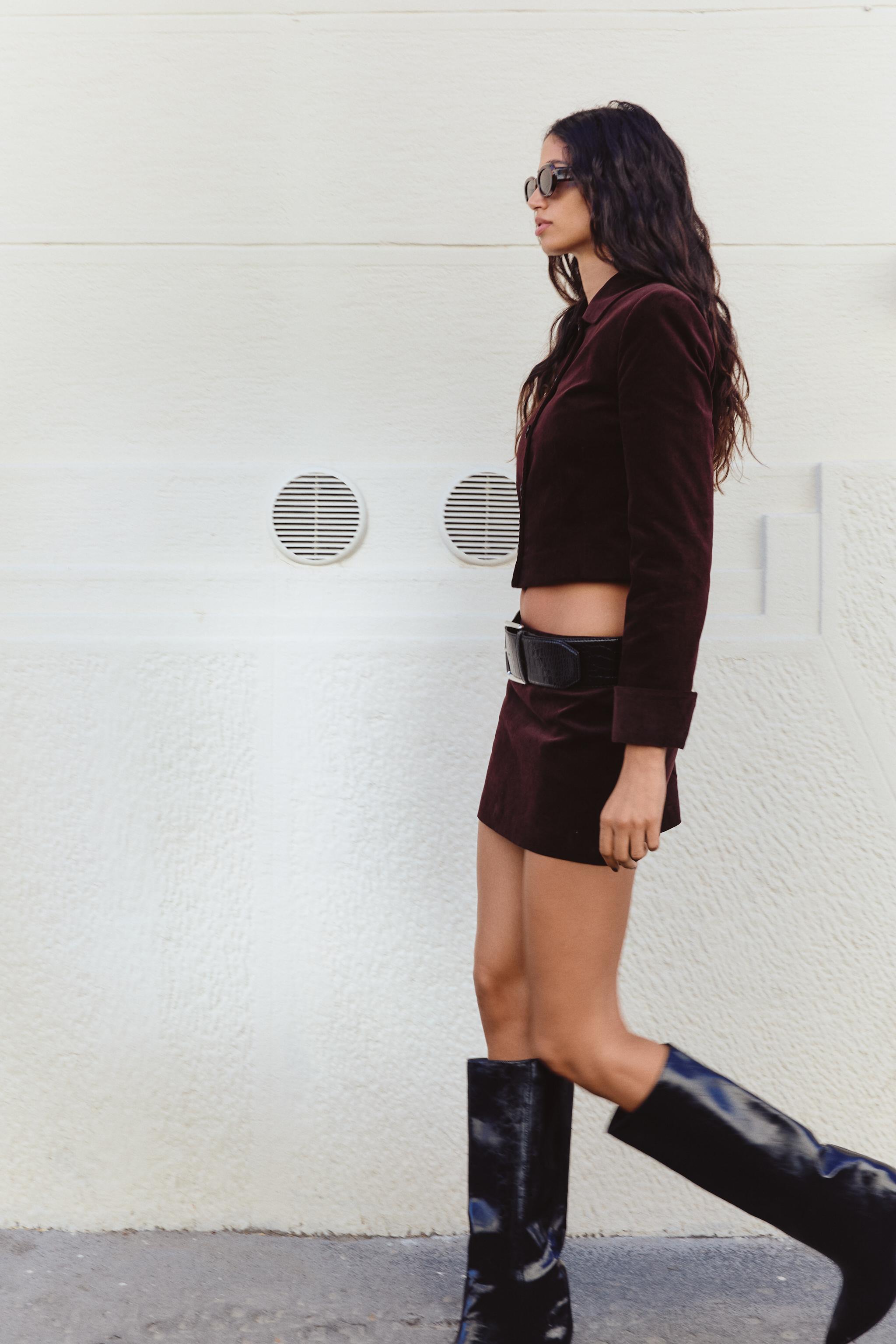 Burgundy skirt zara best sale