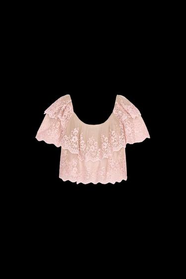 TOP VOLANTES BORDADOS - Rosas de Zara