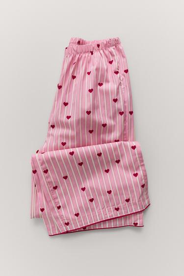 AGES 6-14 / COMBINED HEART AND STRIPE PYJAMAS - Ecru by Zara