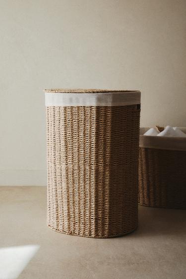 ホワイト ラタン風 ランドリーバスケット☆ZARAHOME☆折り畳み可☆送料 