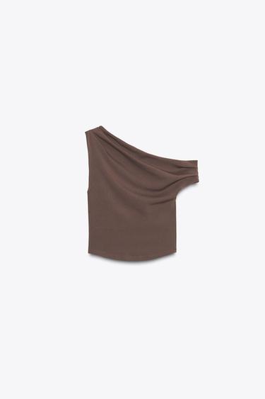 TOP ASYMÉTRIQUE TEXTURÉ - Marron de Zara - Image 7
