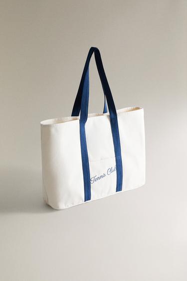 COTTON CANVAS TENNIS RACKET BAG - Ecru / Blue by Zara - Image 1