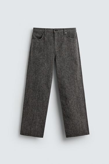 جينز بقصة مستقيمة مصقولة - رمادي by Zara