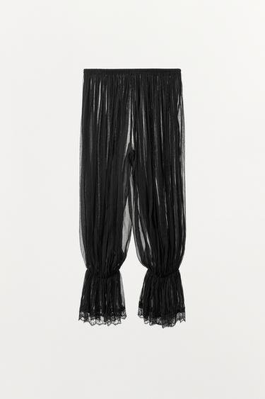PANTALON BOUFFANT PLISSÉ ET DENTELLE - Noir de Zara - Image 4