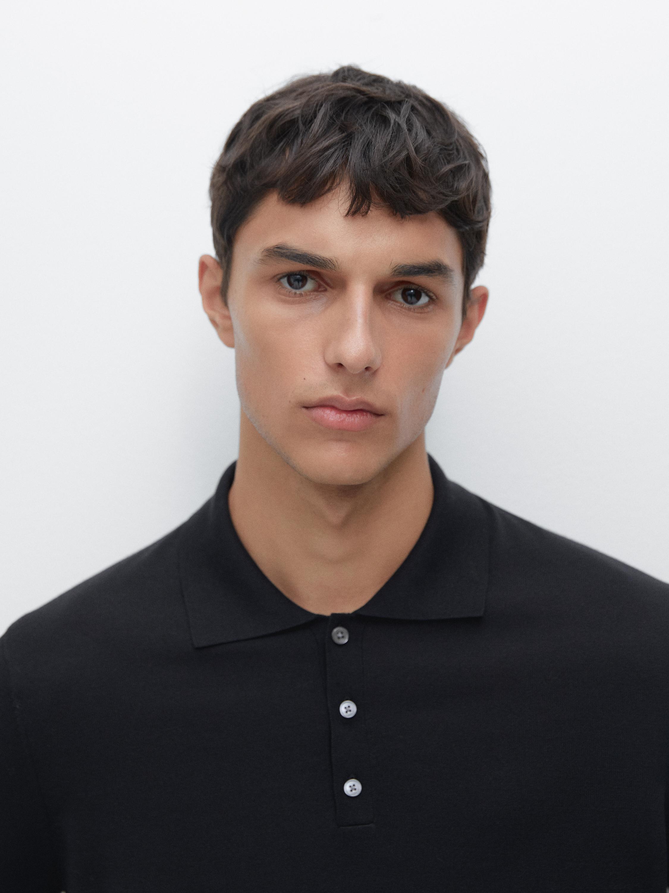Cotton blend knit polo shirt