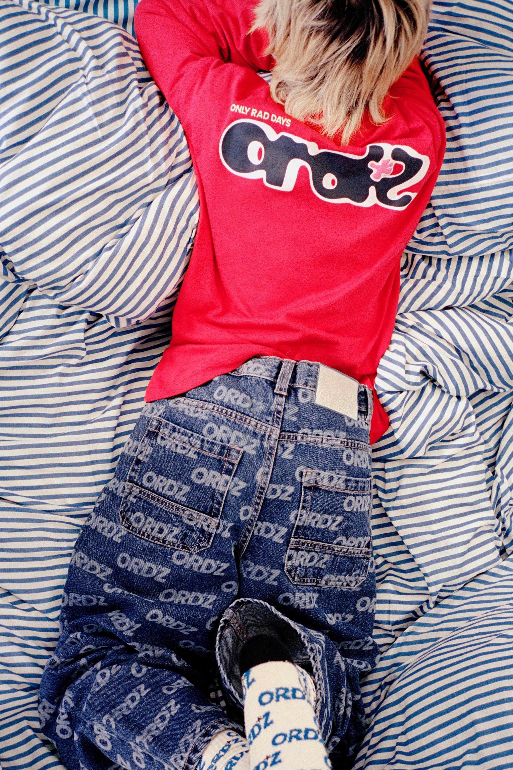 TEXT PRINT WIDE LEG JEANS