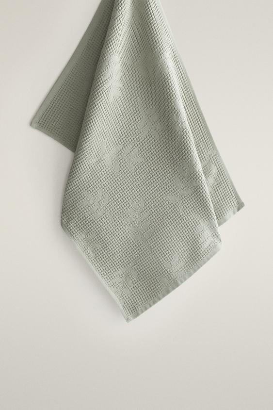 WAFFLE-KNIT TEA TOWEL - Green / Blue by Zara - Image 0