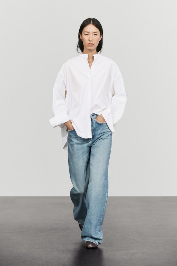 Chemise en popeline col officier - Blanc de Zara - Image 0