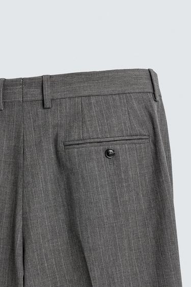 PANTALON DE COSTUME À RAYURES EN LAINE - Gris de Zara - Image 7