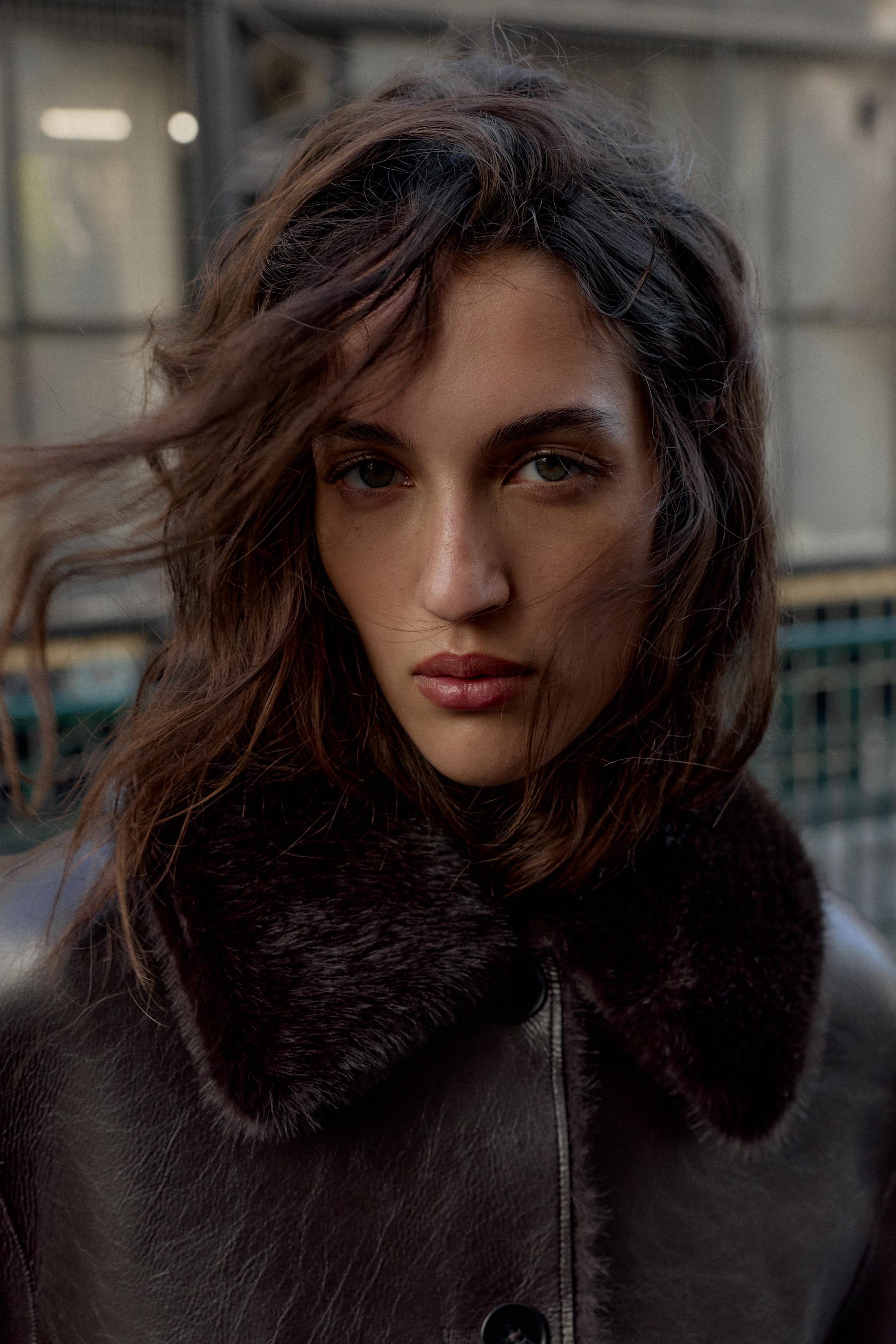 リバーシブル ダブルフェイス フェイクレザージャケット - ブラウン