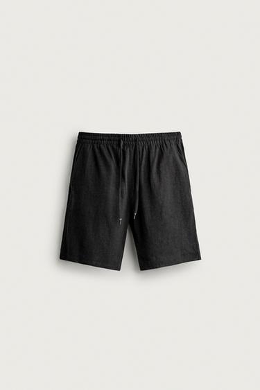 RELAXED FIT VISCOSE/LINEN BERMUDA SHORTS - Black by Zara