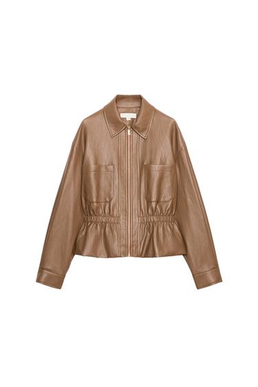 BLOUSON EN MATIÈRE SYNTHÉTIQUE, daim, taille élastique - Marron / Taupe de Zara