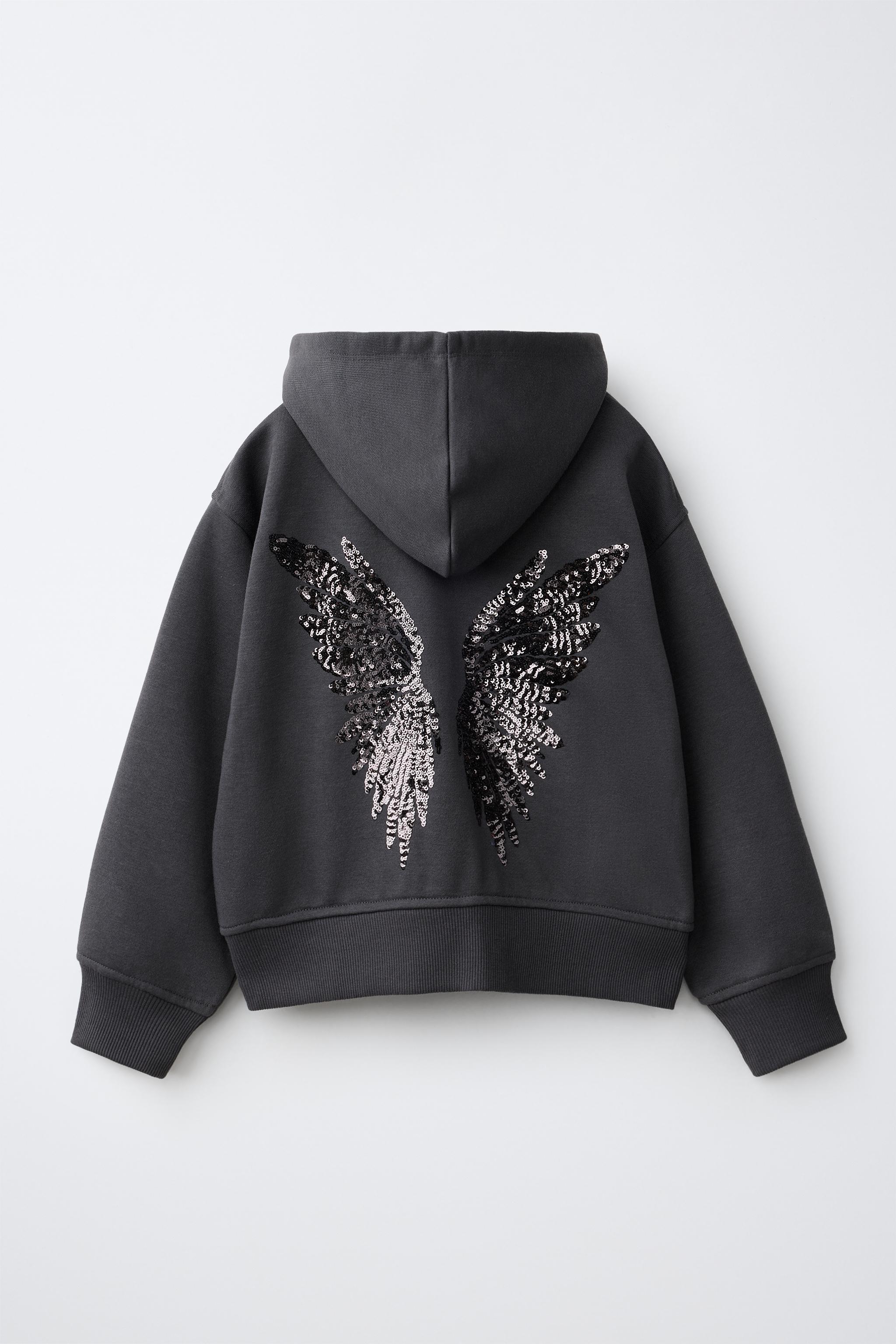 SEQUIN WING ZIP-UP HOODIE - Anthracite grey | ZARA United States