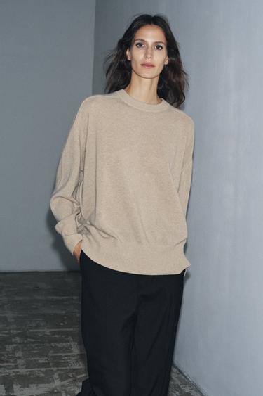 100% WOOL OVERSIZE JUMPER - Beige by Zara - Image 3