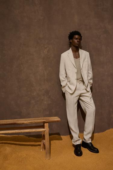 100% LINEN SUIT BLAZER - Light beige by Zara - Image 0