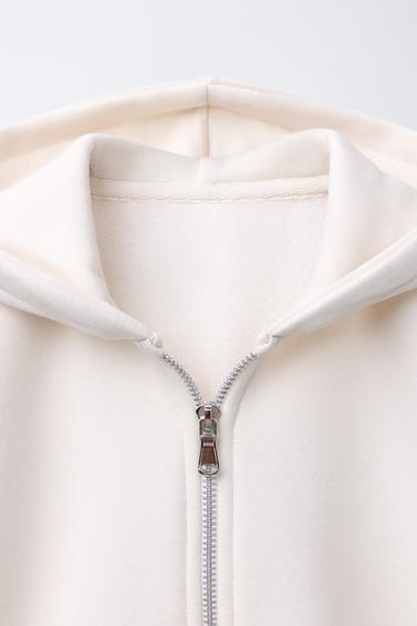 PLAIN ZIP-UP HOODIE - Ecru by Zara - Image 2