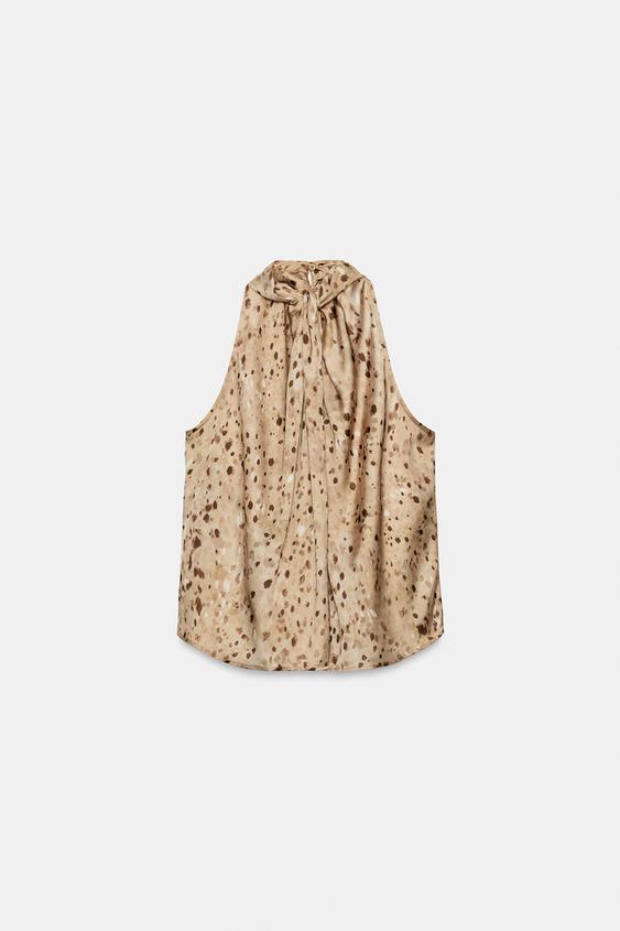 TOP HALTER ESTAMPADO - Beige-marro de Zara - Imagen 0