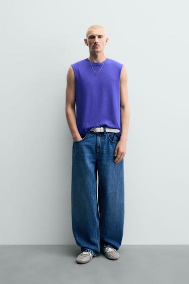 Zara 棉質針織背心 - 鐵藍色