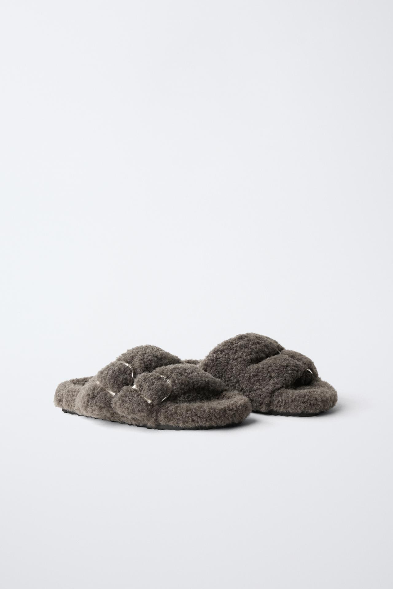 FAUX SHEARLING SLIDERS — Grey
