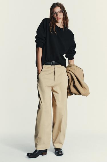 Zara PLAIN KNIT SWEATSHIRT WITH SHOULDER PADS - Black