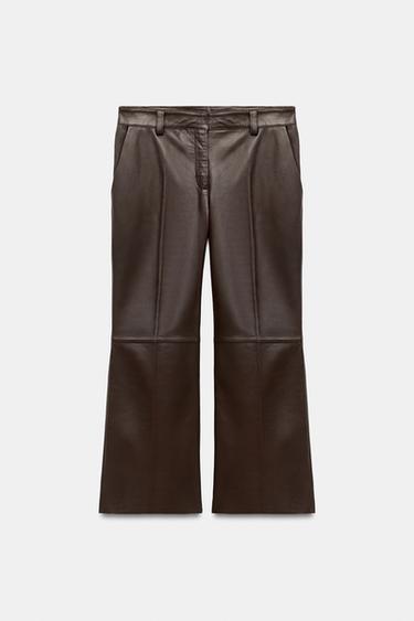 CALÇA DE COURO BOCA DE SINO ZW COLLECTION - Marrom da Zara - Imagem 0
