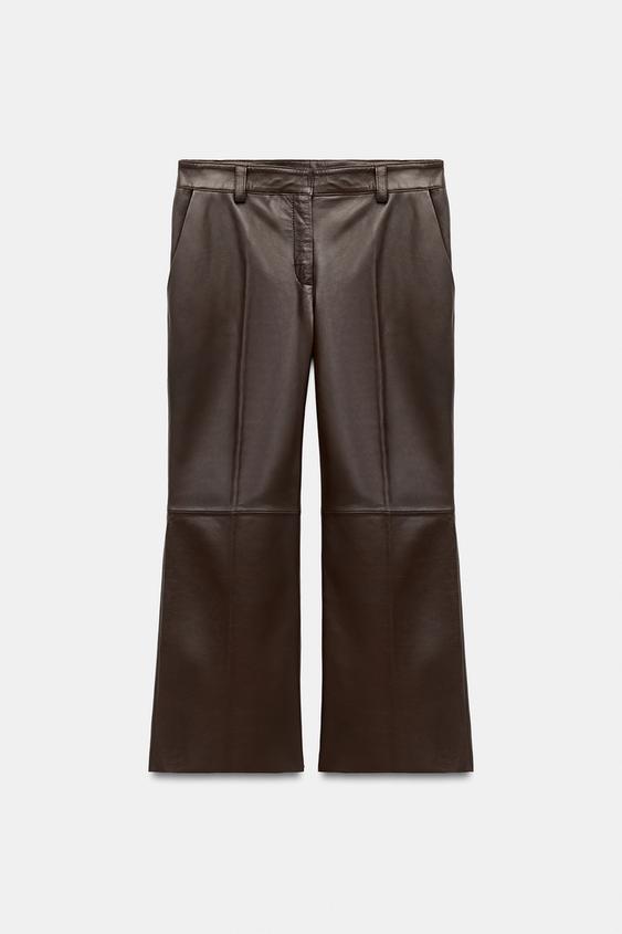 PANTALÓN PIEL FLARE ZW COLLECTION - Marrón de Zara - Imagen 0