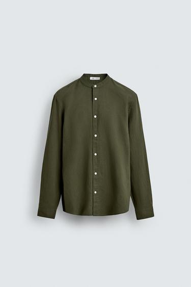 Zara LINEN - COTTON SHIRT - Khaki
