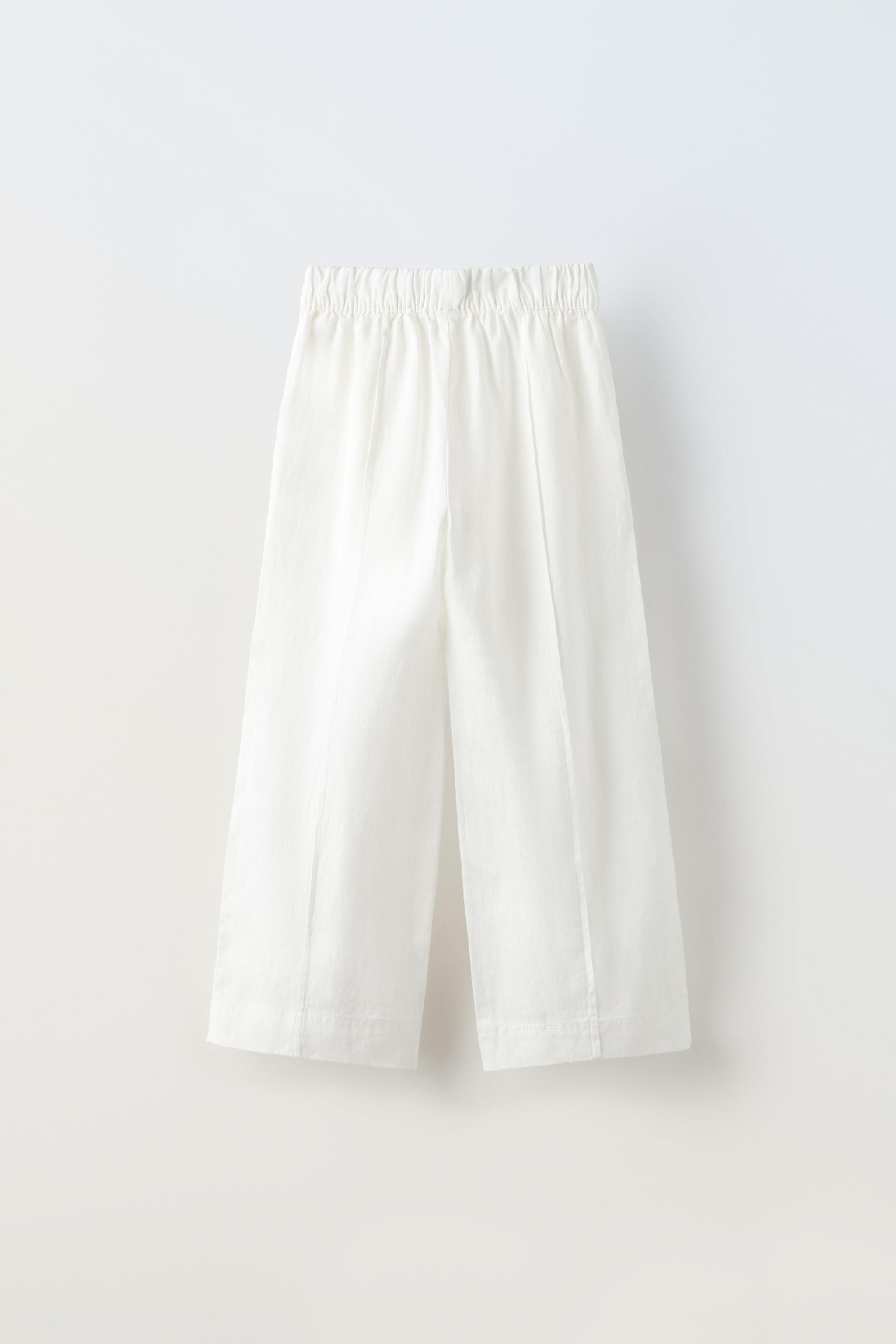 PANTALON DROIT EN LIN Blanc ZARA France