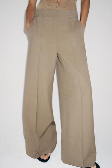 MINIMALIST WIDE-LEG TROUSERS ZW COLLECTION - Mink by Zara