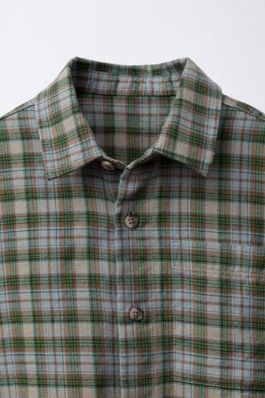 CAMISA CUADROS BOLSILLO - Verde de Zara