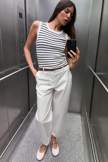 CHINO TROUSERS WITH BRAIDED BELT - Ecru by Zara