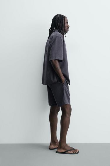 RELAXED FIT FLOWING BERMUDA SHORTS - Navy blue by Zara