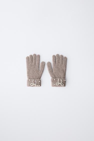 KNIT GLOVES WITH FAUX PEARLS - Brown marl by Zara - Image 0