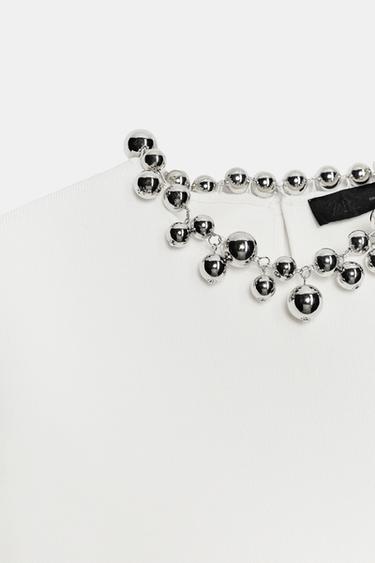 TOP EN MAILLE À BOULES AU COL - Blanc de Zara - Image 7