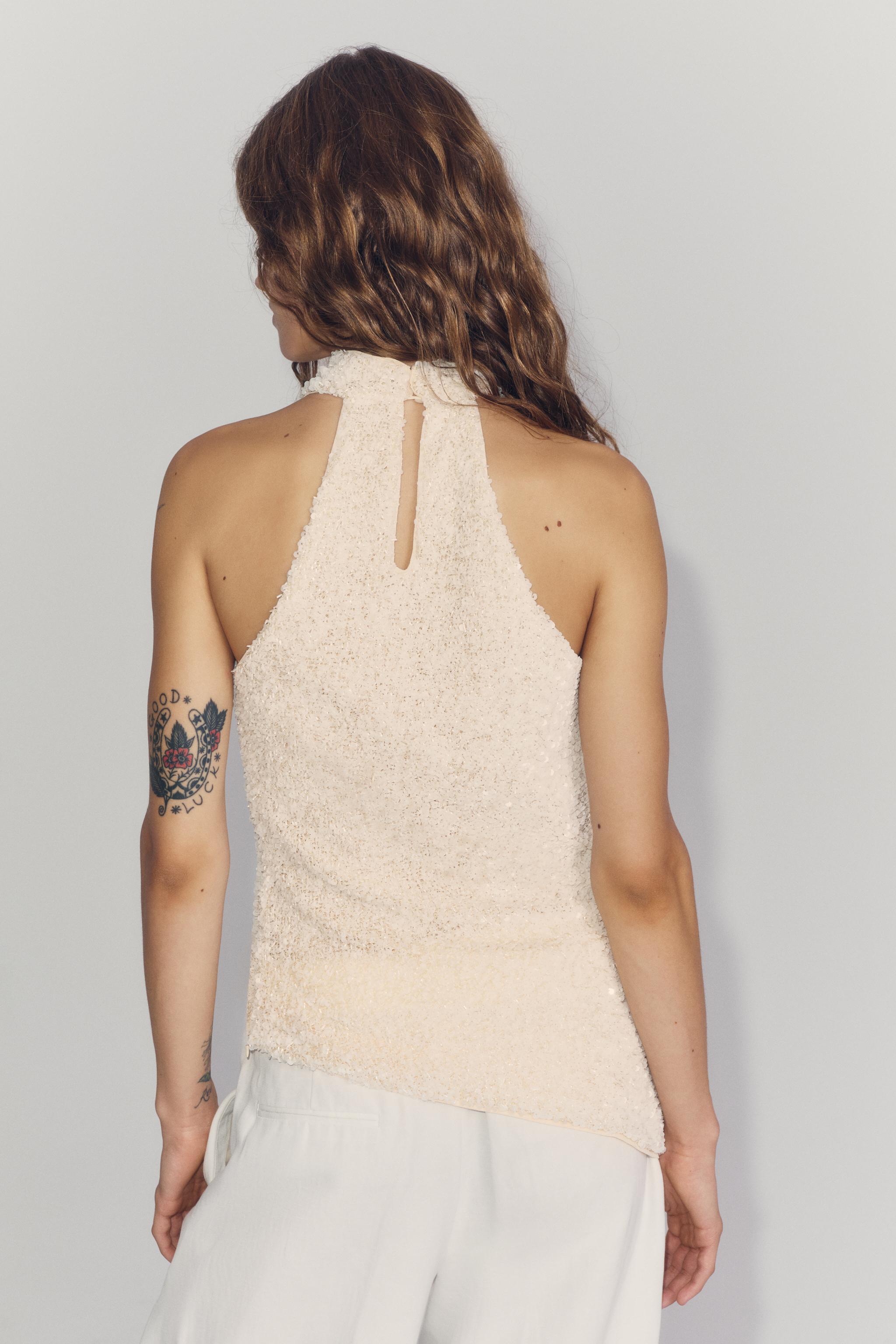 Zara ZW COLLECTION PULLU HALTER TOP görsel 4