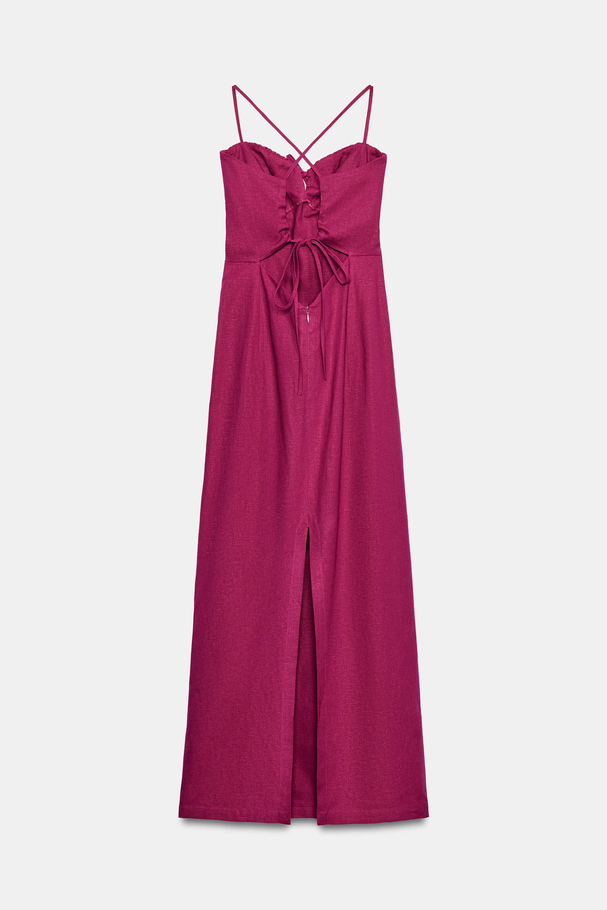 LINEN STRAPPY MIDI DRESS - Magenta | ZARA United States