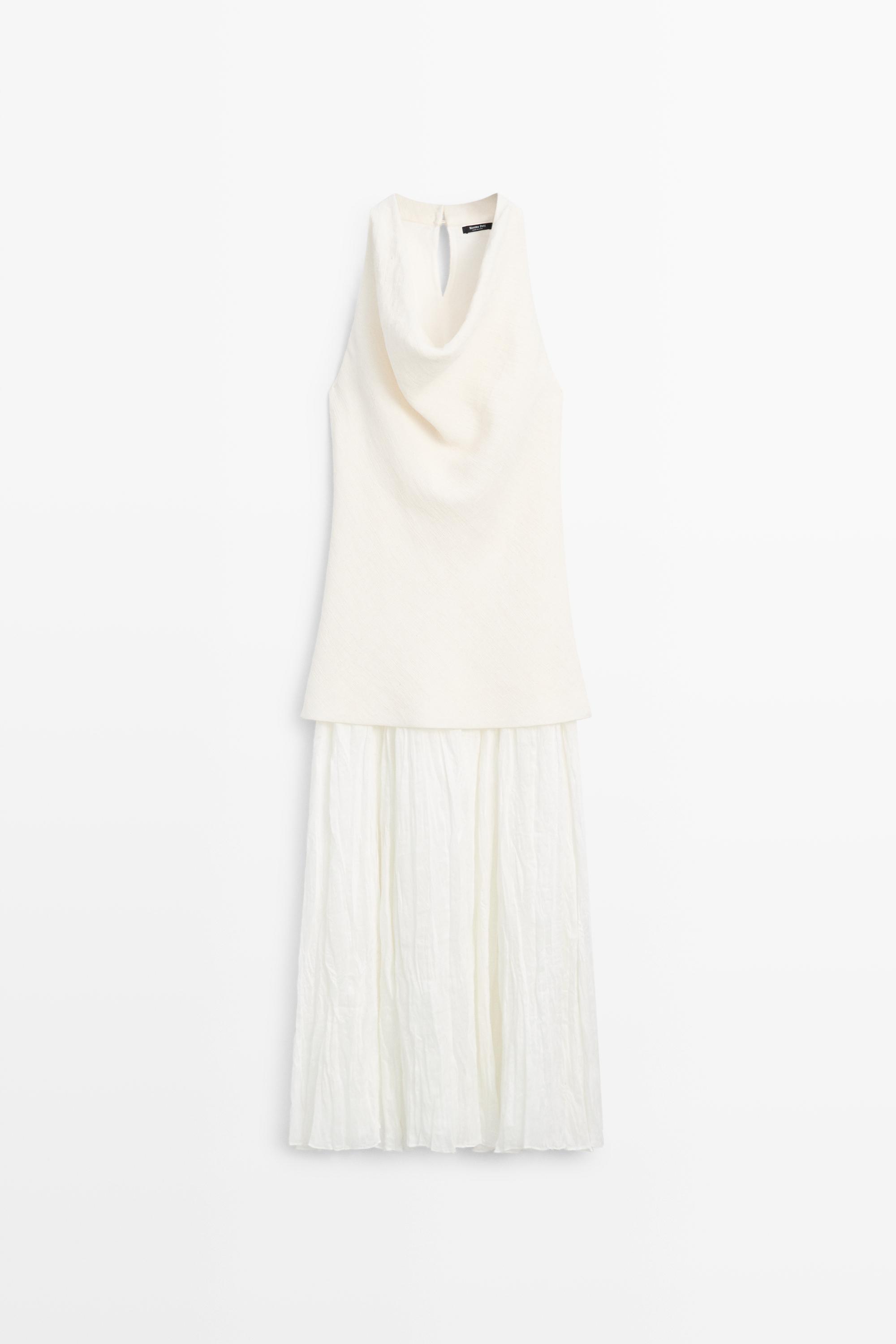 zara pleated linen dress ZARA WOMAN MUSTARD LINEN BLEND ASYMMETRIC PLEATED TUNIC KAFTAN RUSTIC DRESS  NEW