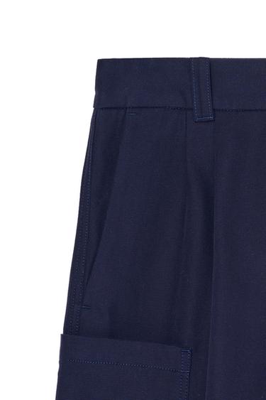 RELAXED FIT PLEATED CARGO BERMUDA SHORTS - Navy blue by Zara - Image 4