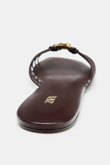 FLAT SANDALS WITH METAL TRIM - Brown by Zara - Image 5