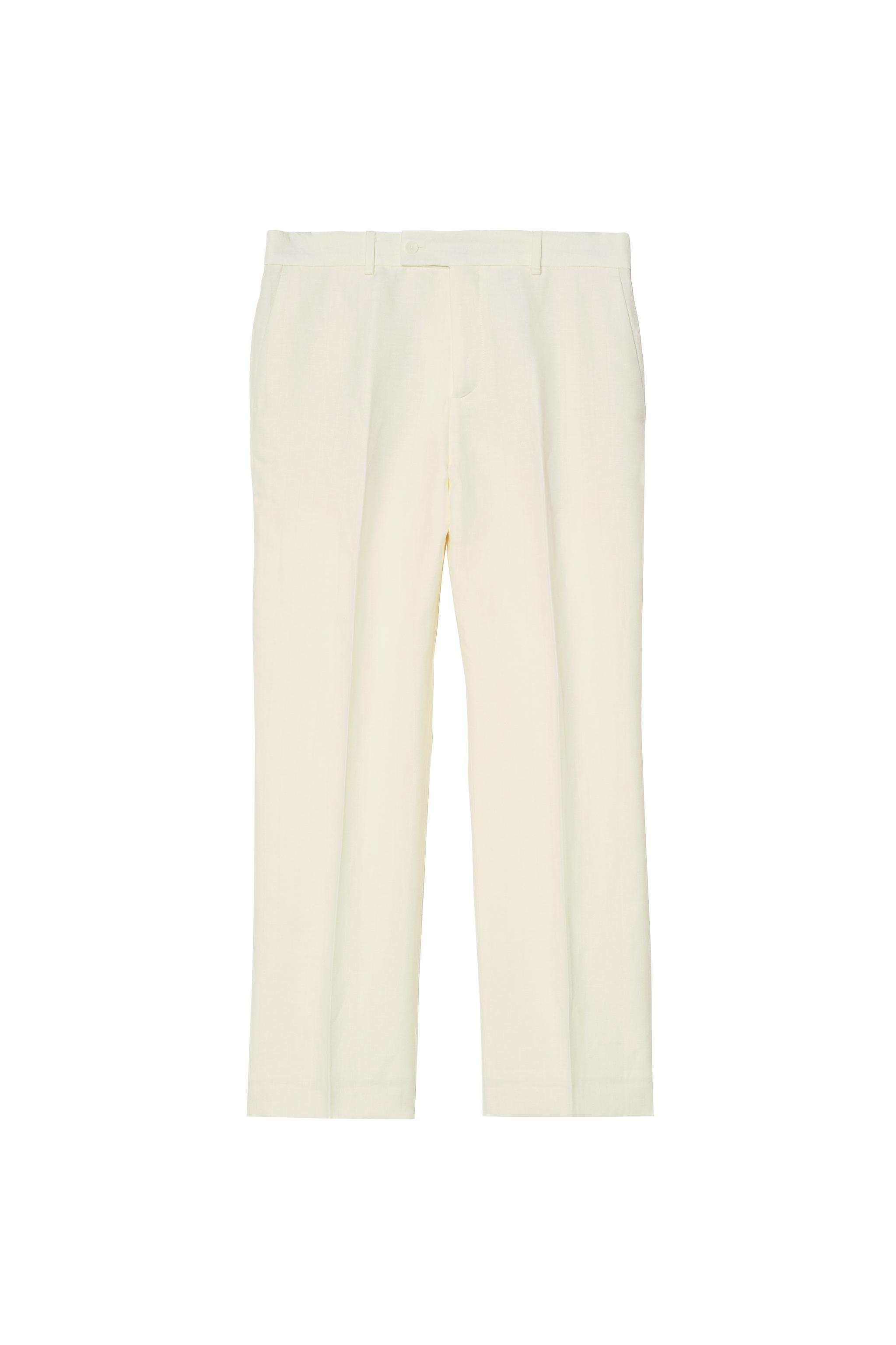 HERRINGBONE LINEN-WOOL RELAXED FIT SUIT PANTS — Ecru