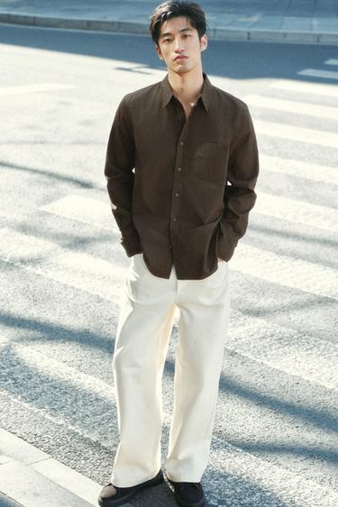 Zara 標準版府綢襯衫 - 深棕色