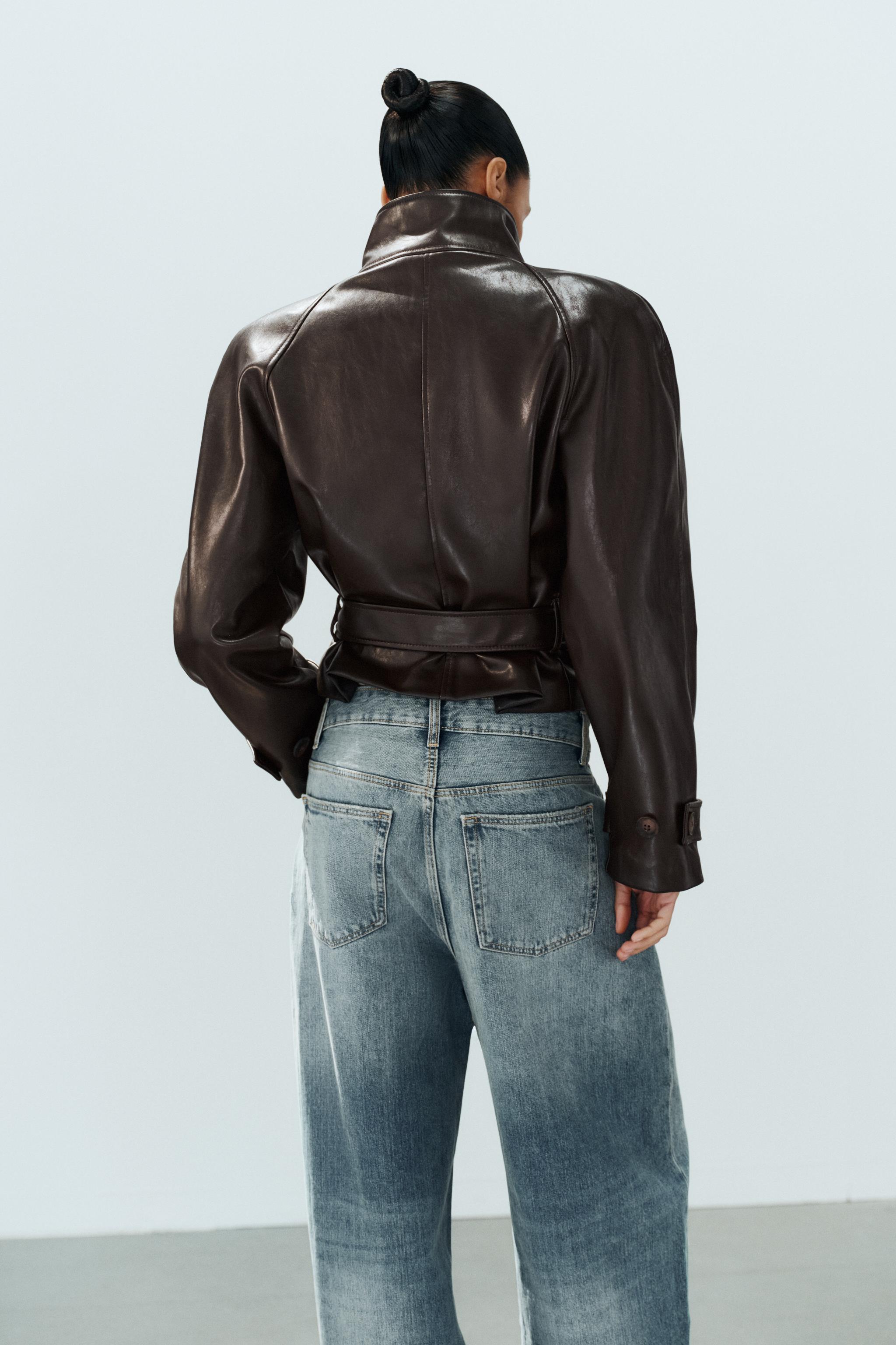 Женские куртки Zara FAUX LEATHER SHOULDER PAD TRENCH JACKET — фото 5